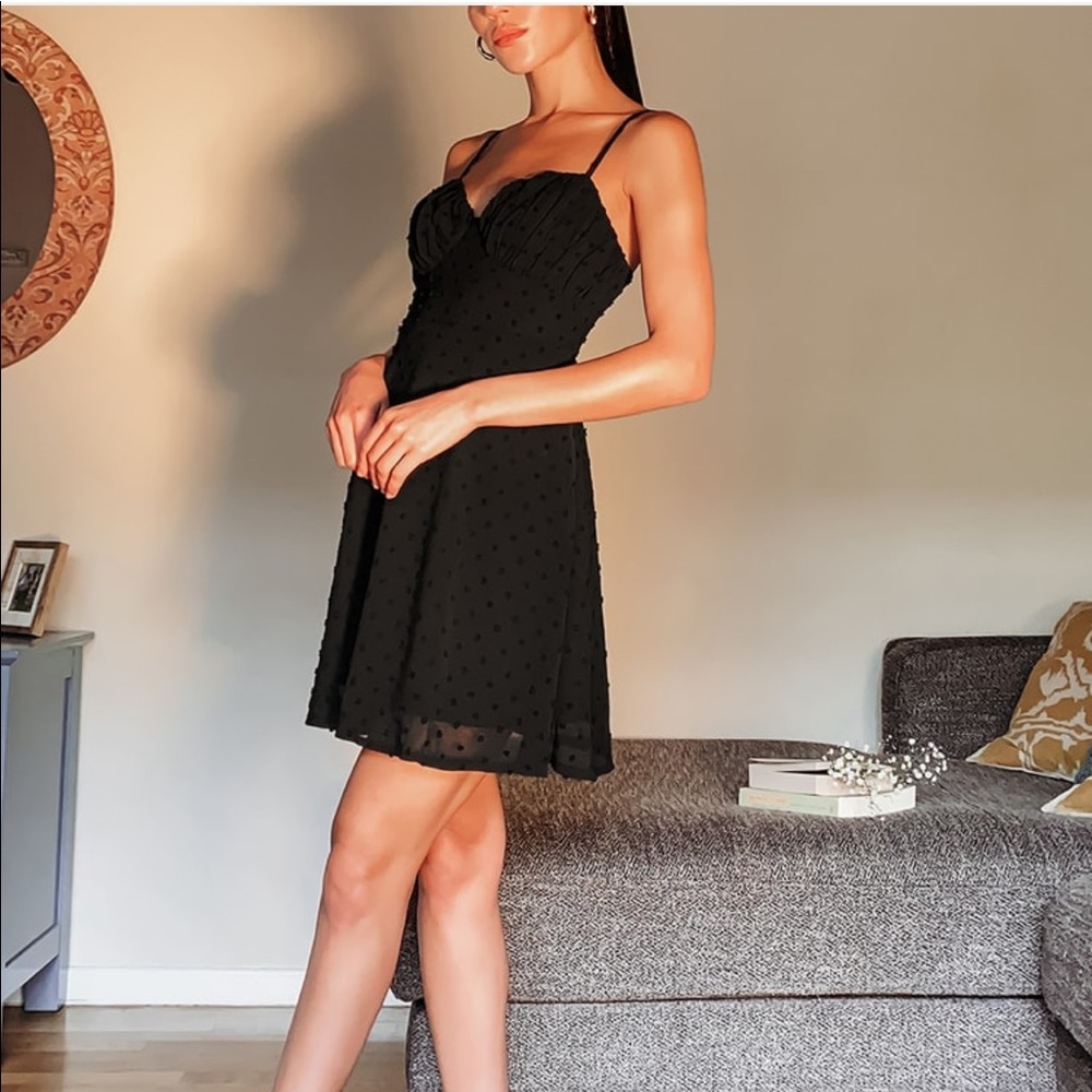 Lulus Black Swiss Dot Dress Extra Small